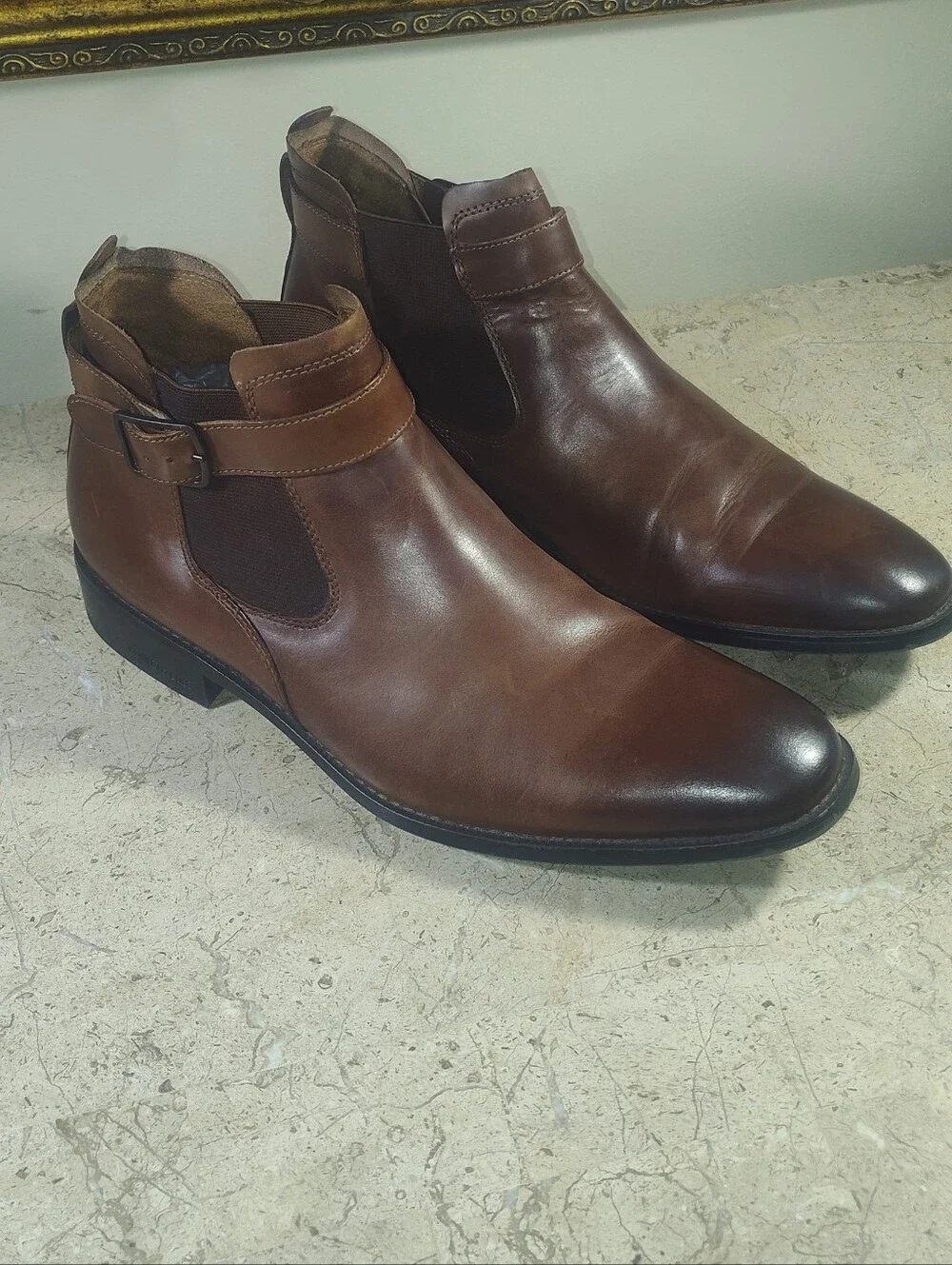 Kenneth Cole Brown Leather Roy Chelsea Boots with Side Buckle